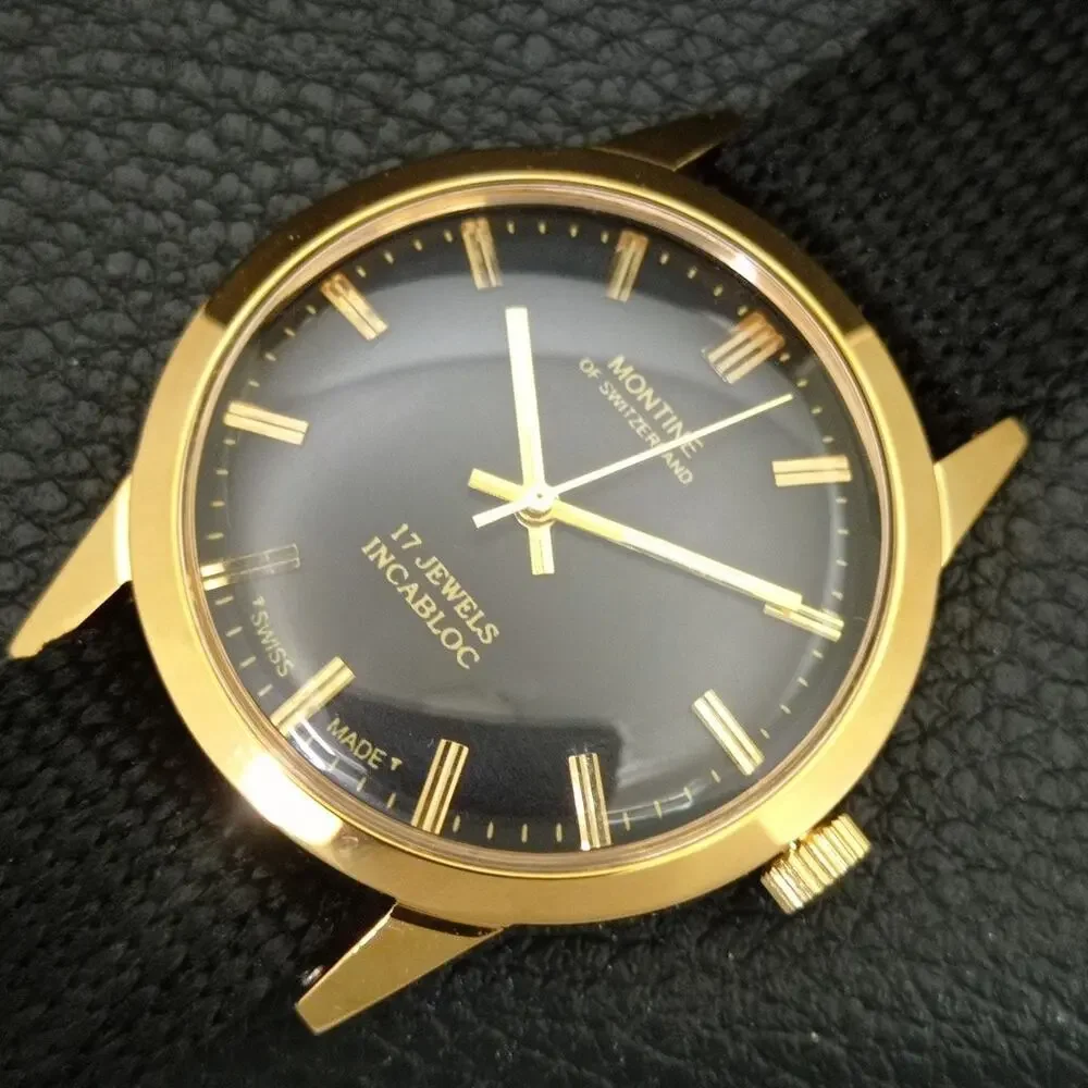 Vintage 1975 Montine Of Switzerland Manual Mens Gold Watch W/Nato Strap